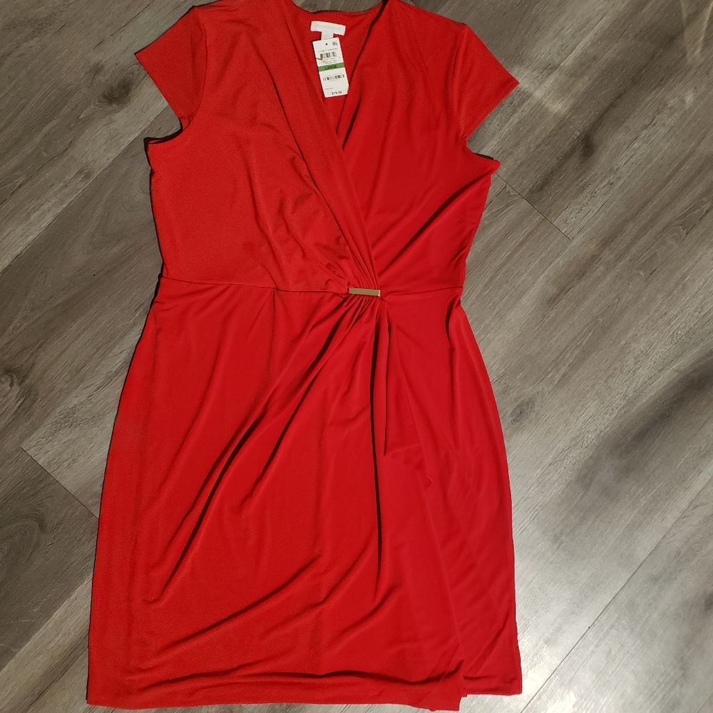 Charter Club Knit Cap-Sleeve Crossover Dress, Ravishing Red Size Large NWT
